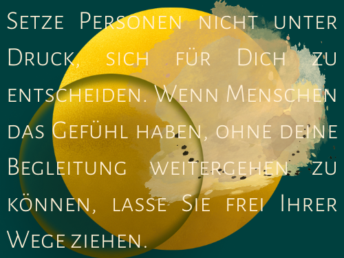Leitsatz 1 Text auf einem ruhigen Hintergrund: "Freie Entscheidung ohne Druck."